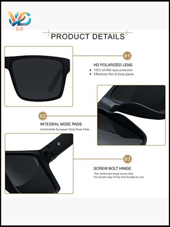 Oversized Square Polarized Sunglasses UV Protection Rectangle Shades Unisex main image 6